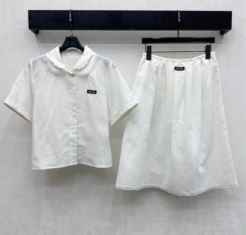 Miu Miu Lace Short - Sleeve Shirt and Skirt Set, Sweet
