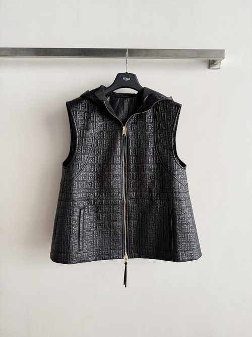 Fendi Hooded Vest with Distinctive FF Quilting for Layering