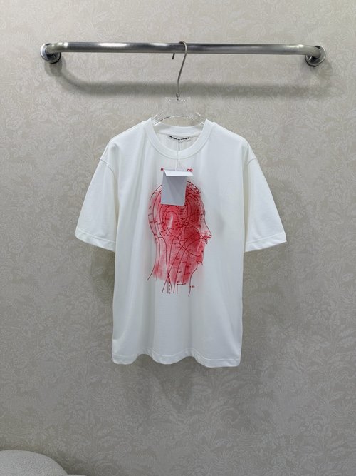 Prada Street Style Red Map Outline Short Sleeve T-Shirt