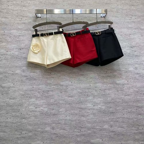 Valentino Chic Silk-Wool Shorts with Belt and Floral Accents