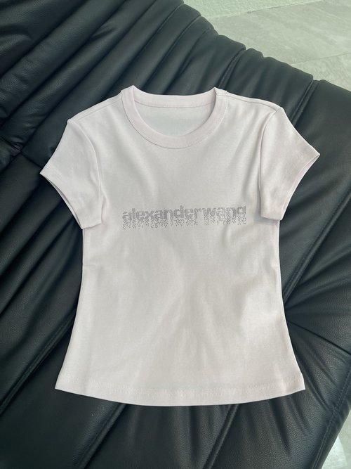 Alexander Wang Pink Rhinestone Embellished Slim Fit Round Neck T-Shirt