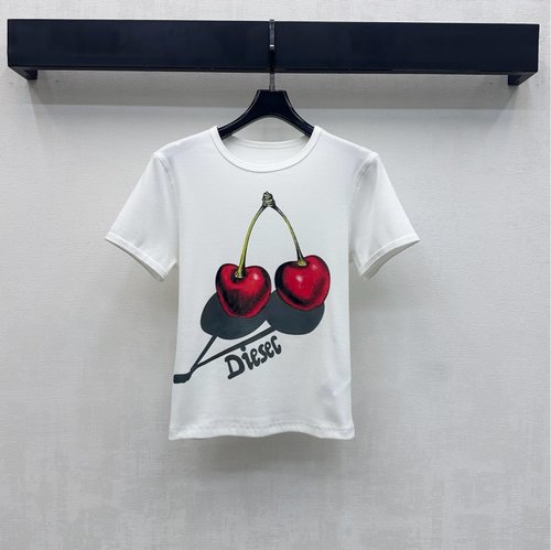 Diesel Round-Neck Cherry-Printed Short T-Shirt for Everyday Use