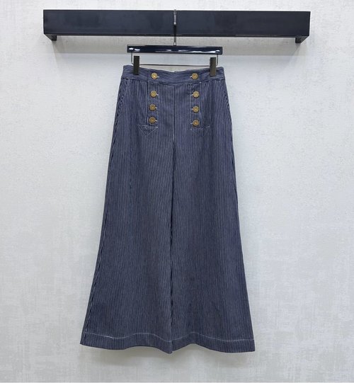 Zimmermann Striped Straight-Leg Pants with Double-Button Waist Enhancement