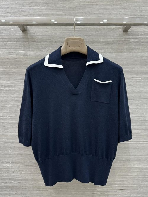 Polo Ralph Lauren High-Quality and Versatile Navy College-Style Collar Top