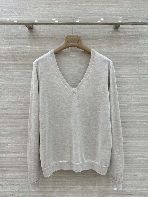 Prada Premium V-neck Merino Wool Top, Slim and Versatile