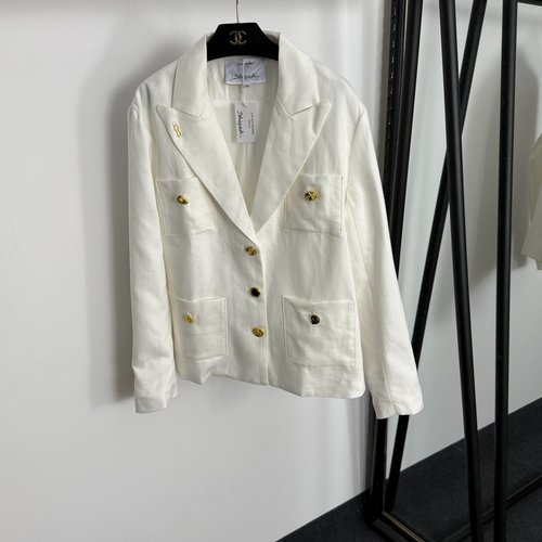 Schiaparelli Linen Suit Jacket with Gold Buttons and Four Pockets