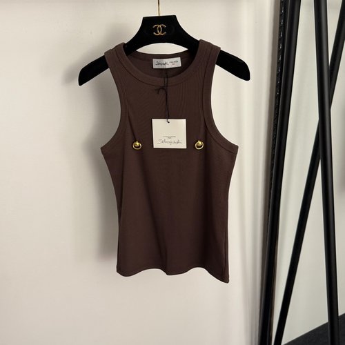 Schiaparelli Refined Inlaid Diamond Golden Door Buckle Metal Decorated Slim Vest in White, Black and Brown