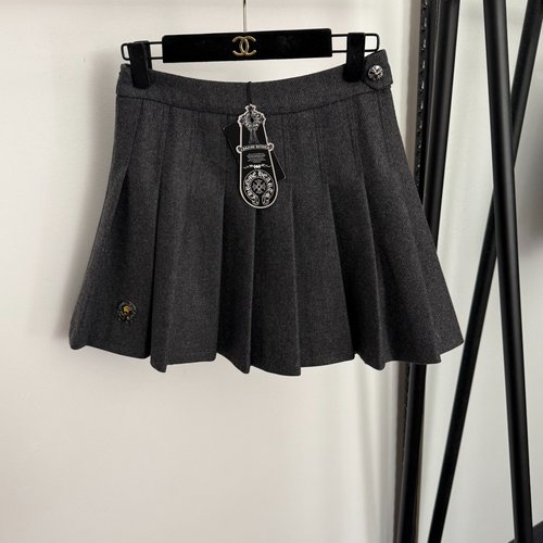 Chrome Hearts Crown Sanskrit Logo High-Waisted Pleated Short Skirt