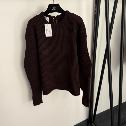Schiaparelli Schiaparelli Back Tie Long Sleeve Knit Sweater in Brown and Black