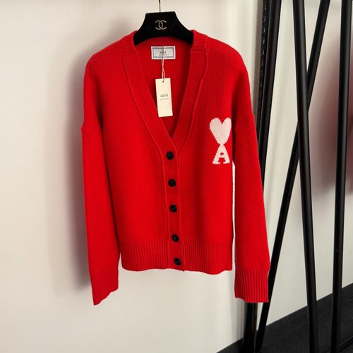 Ami Love Letter V-Neck Long-Sleeve Knit Cardigan in Multiple Colors