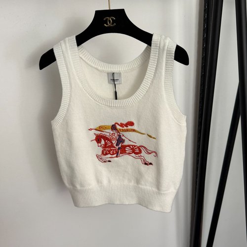 Burberry Multi-Color Horseback Rider Embroidered Knit Vest