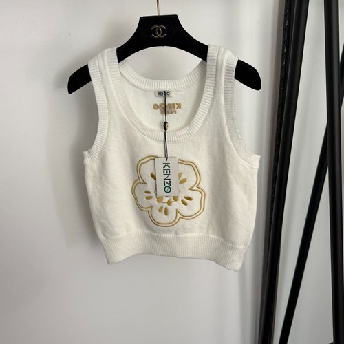 Kenzo Charming Embroidered Flower Knit Vest in White and Red