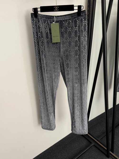 Gucci GG-Printed Velvet Leggings in Three Colors