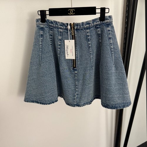 Schiaparelli Metal Keyhole Zipper A-Line Denim Mini Skirt