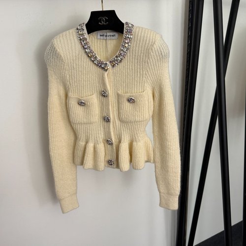 Self-Portrai Embellished Button Knit Cardigan