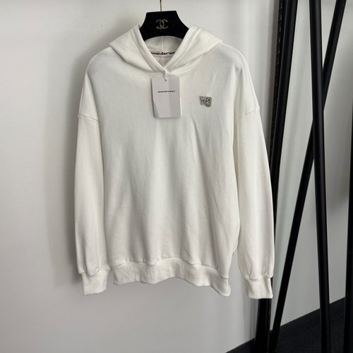 Alexander Wang Rhinestone Letter Brooch Hoodie with Cut-Out Back in Multiple Colors