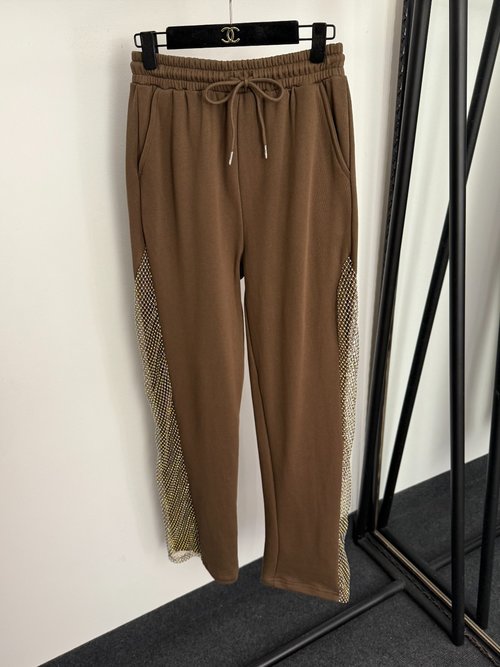 Alexander Wang Elastic Waist Casual Trousers with Side Rhinestone & Cutout (4 Colors)