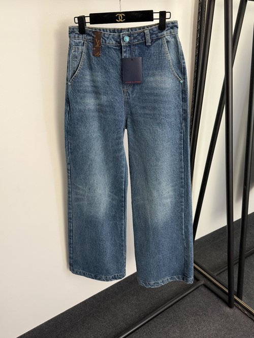 Louis Vuitton Blue Monogram Leather Label Decorated Jeans