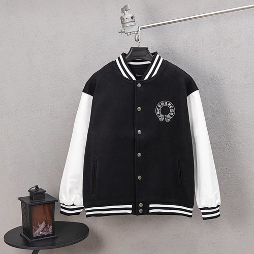 Chrome Hearts Luxury Embroidered Leather Baseball Jacket