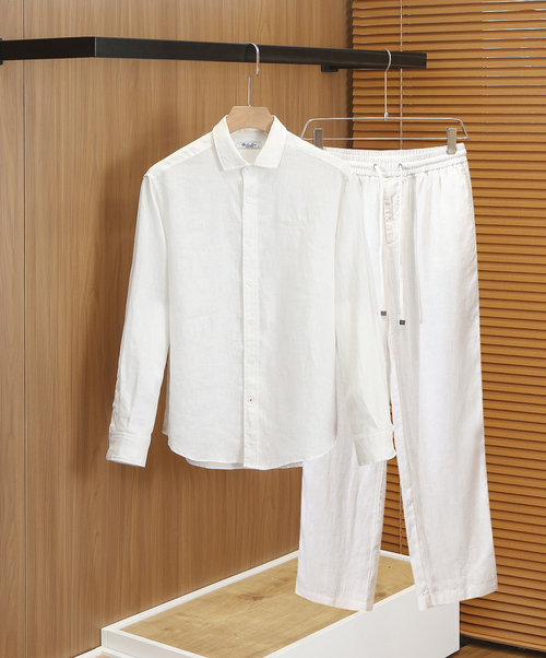 Loro Piana Natural Linen Shirt Suit with Pocket Design
