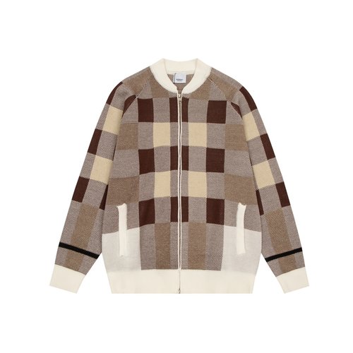 Burberry Color-Blocked Plaid Zip-Up Cardigan, Soft and Sophisticated