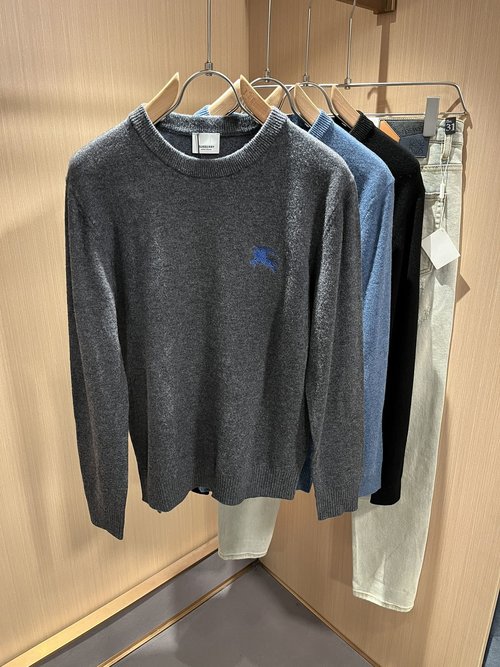 Burberry Knit Wool Sweater with Logo Embroidery