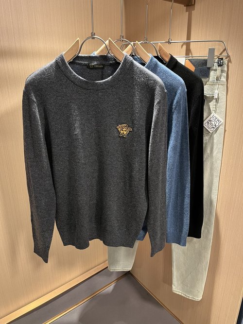Versace Imported Wool Sweater with Medusa Logo Embroidery