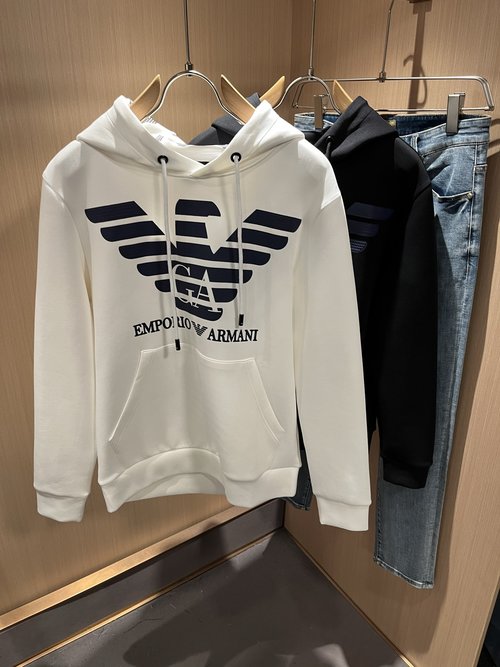 Armani Classic Long Sleeve Hooded Sweatshirt with Logo Press