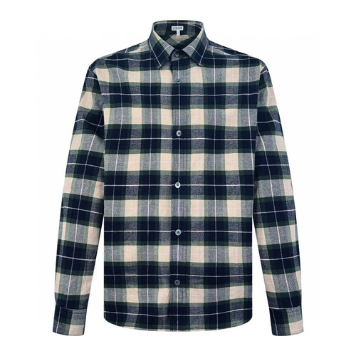 Loewe Flannel Check Shirt Jacket with Leather Trim