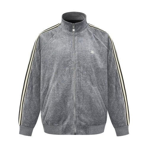 Celine Embroidered Jacket with Contrast Tape in Gray Satin