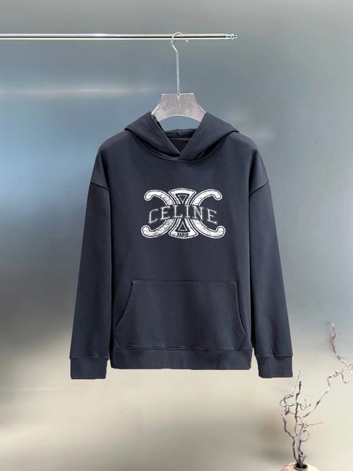 Celine Double-layer Letter Print Sweatshirt with Kangaroo Pocket