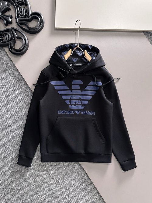 Armani Comfortable Cotton Hoodie with Logo Pressing