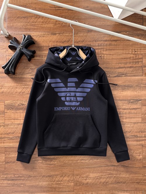 Armani Elegant Logo Hooded Cotton Sweatshirt