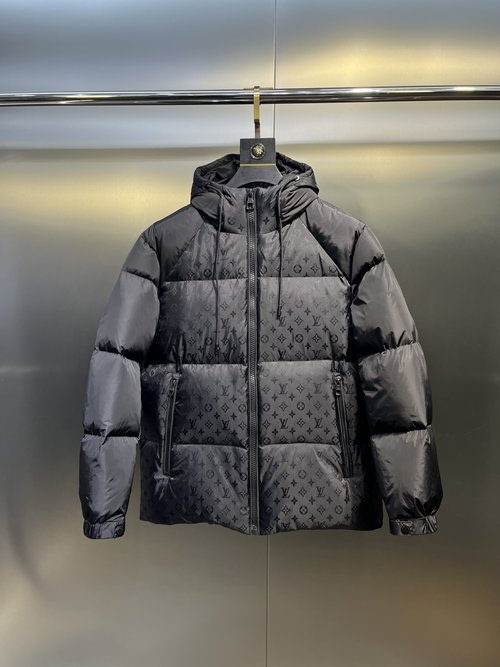 Louis Vuitton Hooded Down Jacket with Classic Print