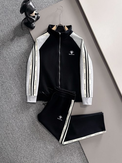 Dior Top Black-Gray Logo Spliced Casual Suit