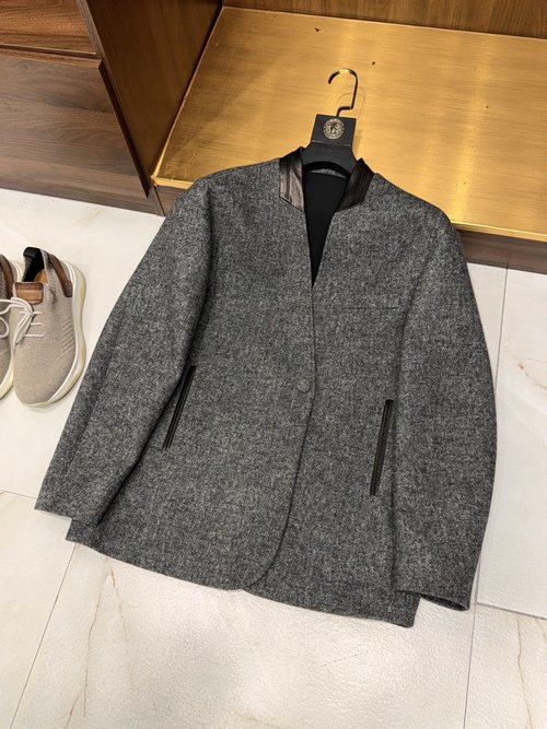 Dior Uncollared Goatskin Spliced Short Windbreaker Jacket