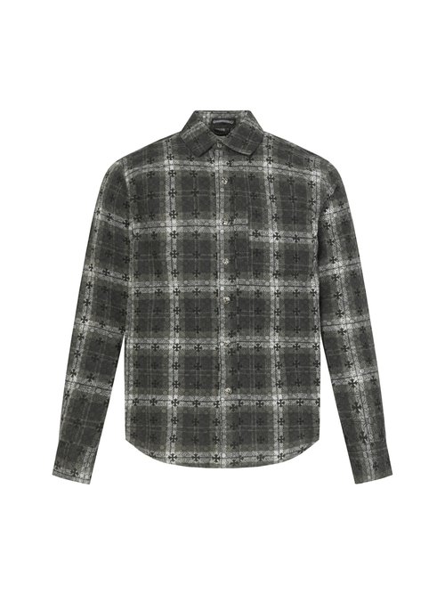 Loewe Metal Grid Shirt with Cross Leather Patch and Vintage Buttons
