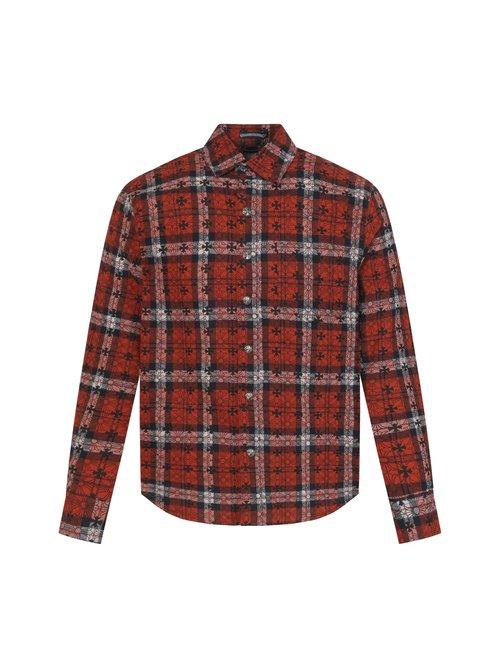 Loewe Leather-Emblem Metal Plaid Shirt Jacket