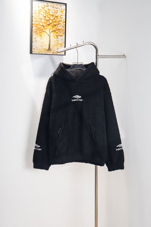 Balenciaga Embroidered Fleece Pullover with Hood