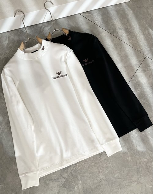 Armani Elegant Logo-embroidered Cotton Long-sleeved Top