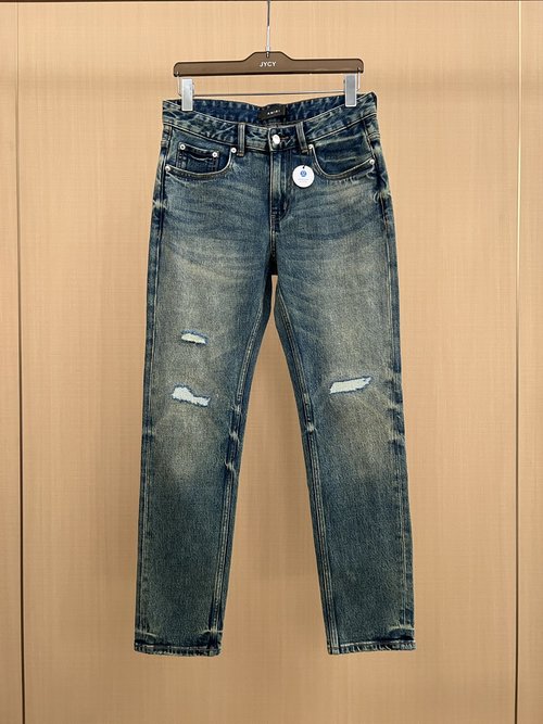 Ami Blue Stretch Jeans with Distressed Patchwork