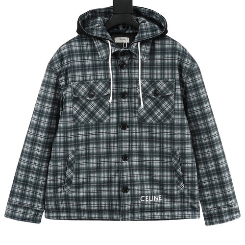 Celine Checked Cashmere Hooded Cotton Outerwear