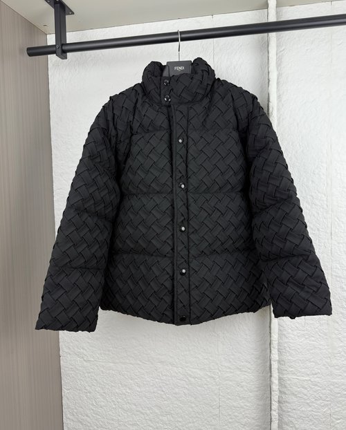 Bottega Veneta Woven Stand-Up Collar Down Jacket