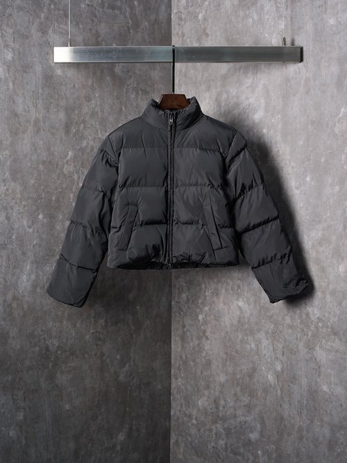 Balenciaga Black Cotton Jacket with Logo Embroidery and Waist Design