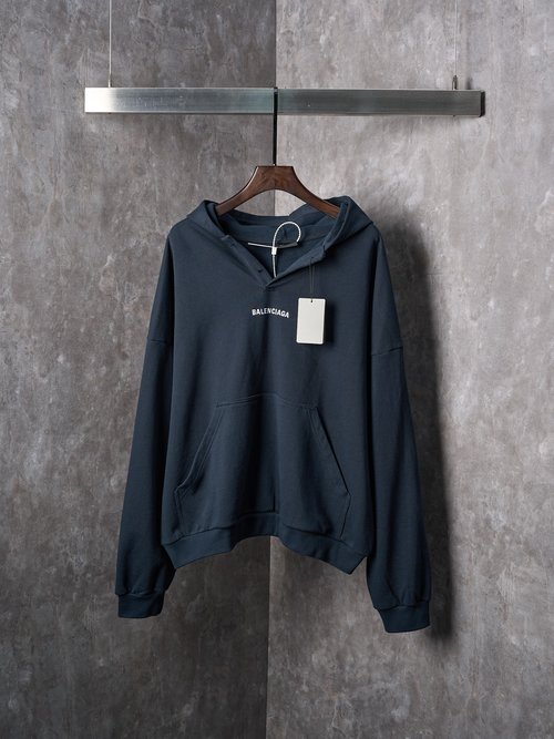 Balenciaga Embroidered Hooded Sweatshirt in Blue