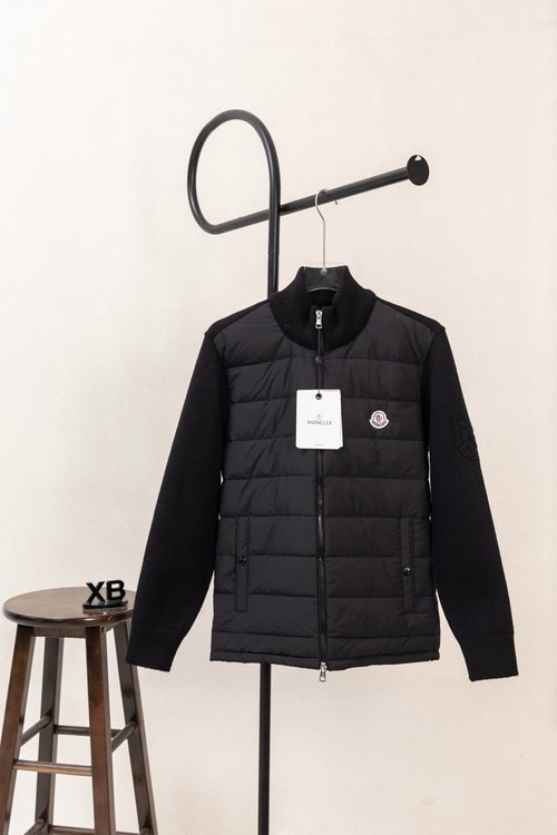 Moncler Black Knit Collar Spliced Down Jacket