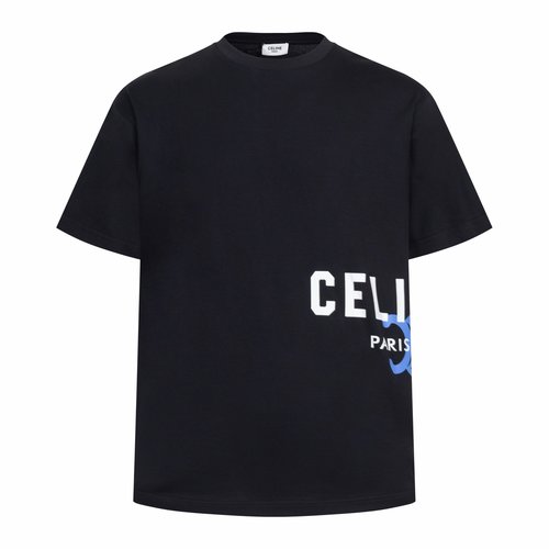 Celine Black Short-Sleeve T-Shirt with Arch Print
