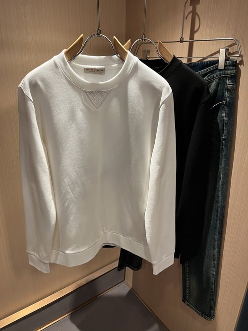 Bottega Veneta Solid-color Premium Fabric Sweatshirt with Leather Logo