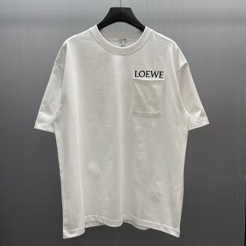 Loewe Cotton T-Shirt with Chest Pocket and Embroidery