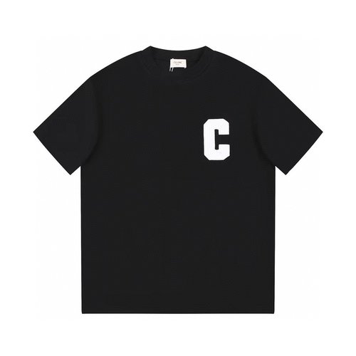 Celine Classic Embroidered Logo Half Sleeve Cotton Tee